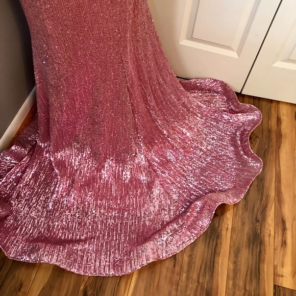 NEW JOVANI SZ 18 ROSE PINK MAXI SEQUIN RHINESTONE GLAM FORMAL EVENING GOWN - Picture 11 of 12